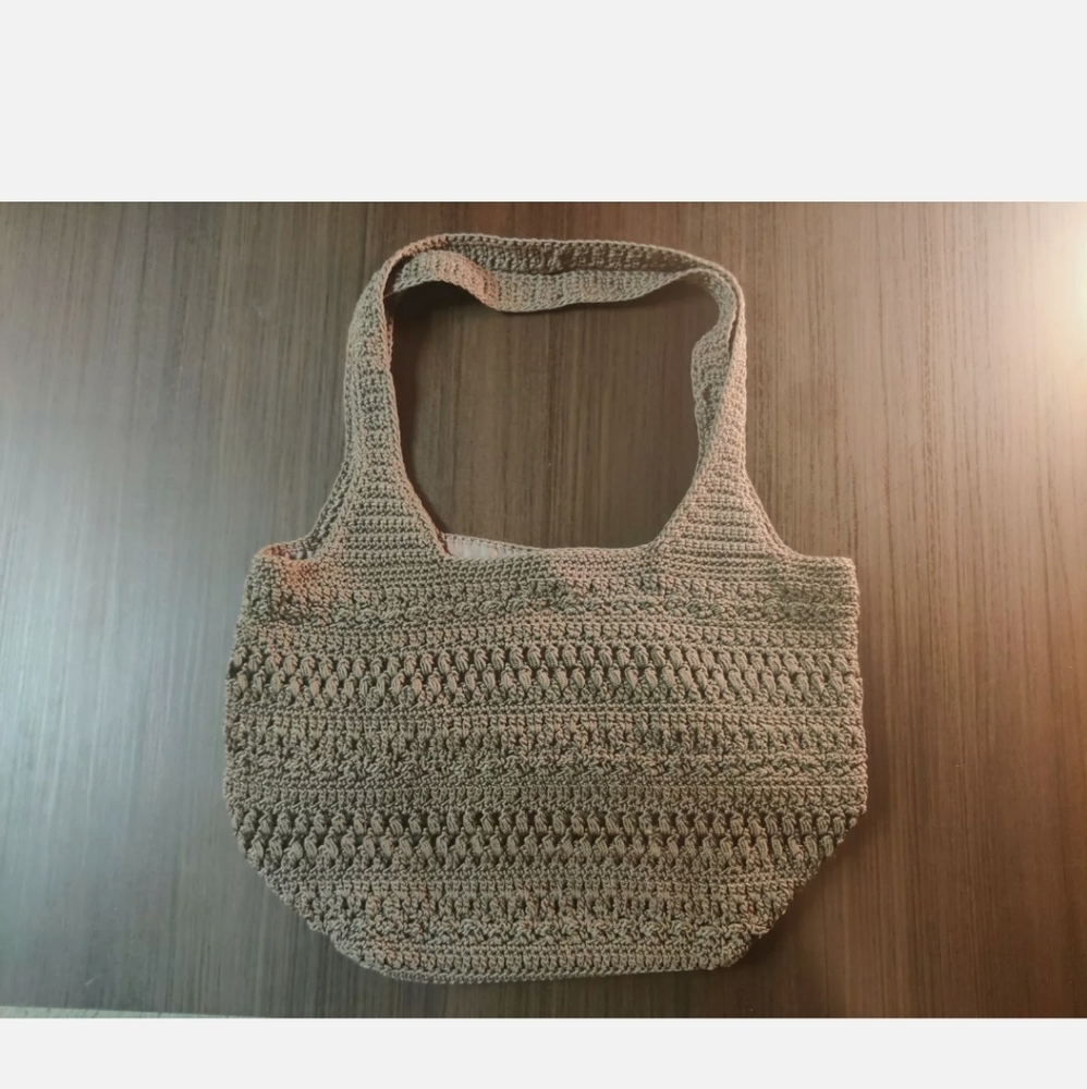 The Sak Crochet Knit Crossbody Bag Beige Boho Hobo Satchel Purse Zipper NWOT